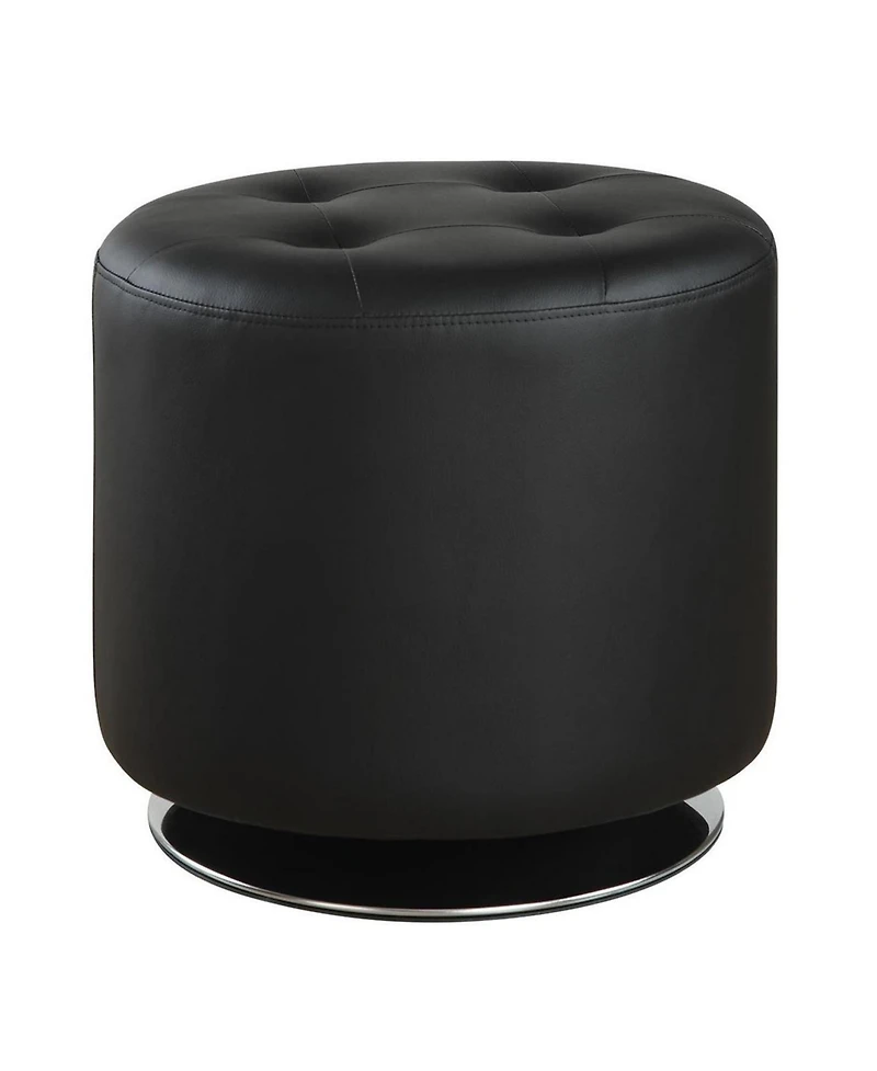 Tufted Round Swivel Ottoman in Leather for Living Room