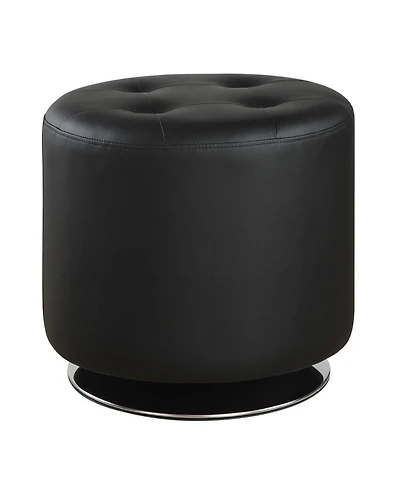 Tufted Round Swivel Ottoman in Leather for Living Room