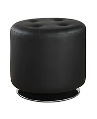 Tufted Round Swivel Ottoman in Leather for Living Room