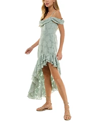 City Studios Juniors' Textured Draped High-Low Dress