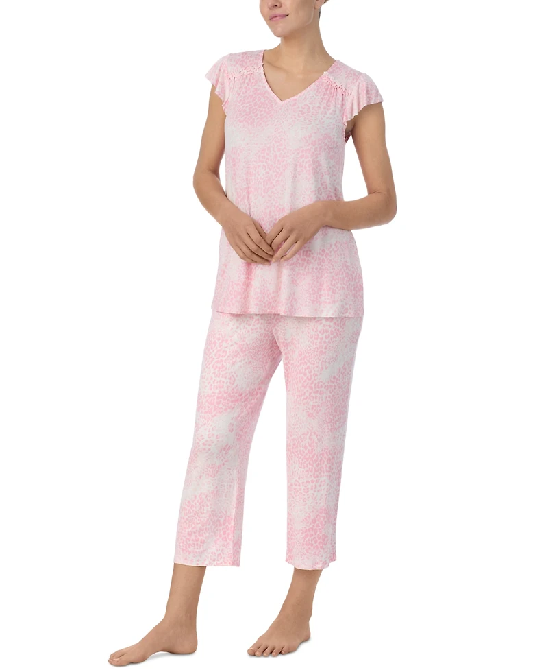 Ellen Tracy Women's Printed Short-Sleeve Cropped Pajama Set
