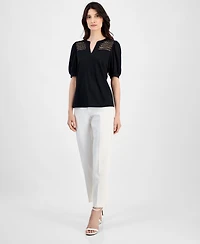 Anne Klein Women's Lace-Inset Puff-Sleeve Blouse