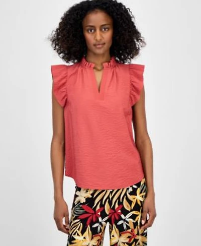Anne Klein Womens Sleeveless Textured Ruffle Blouse P Xxs Xxl