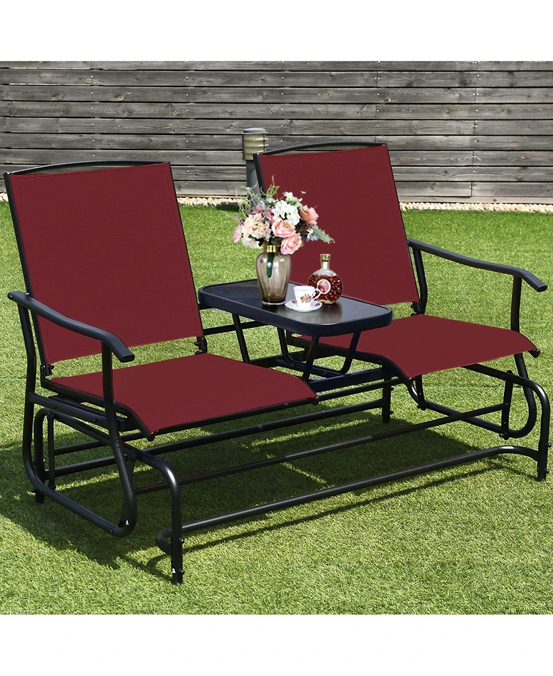 2 Person Outdoor Patio Double Glider Chair Loveseat Rocking