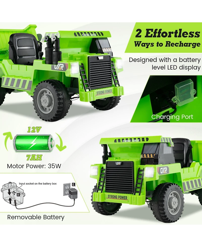 12V Kids Ride-On Dump Truck with Electric Dump Bed and Remote Control