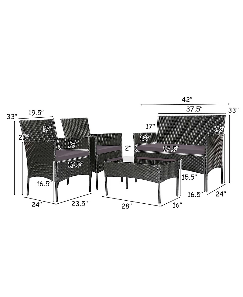 8PCS Patio Rattan Furniture Set Cushioned Sofa Coffee Table Backyard