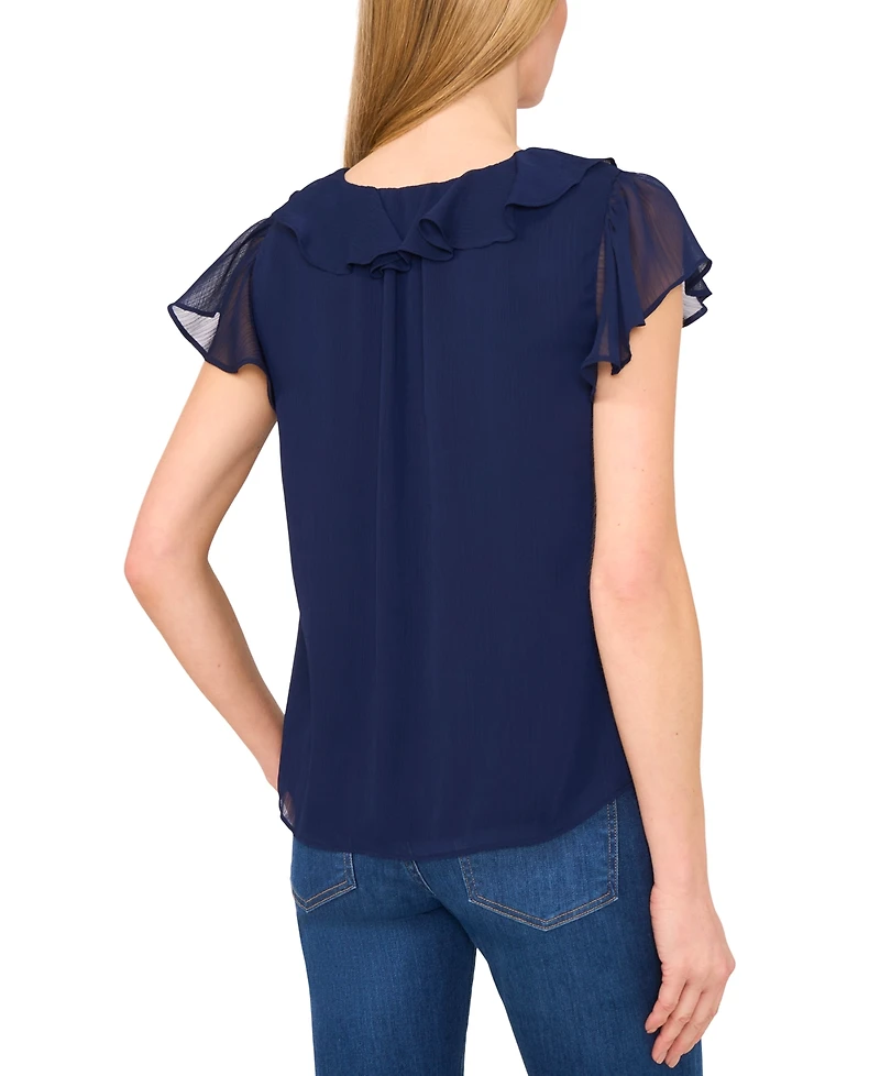 CeCe Women's Ruffle V-Neck Flutter Sleeve Top