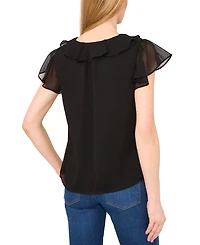 CeCe Women's Ruffle V-Neck Flutter Sleeve Top