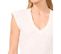 CeCe Women's V-Neck Puckered Knit Peplum Top