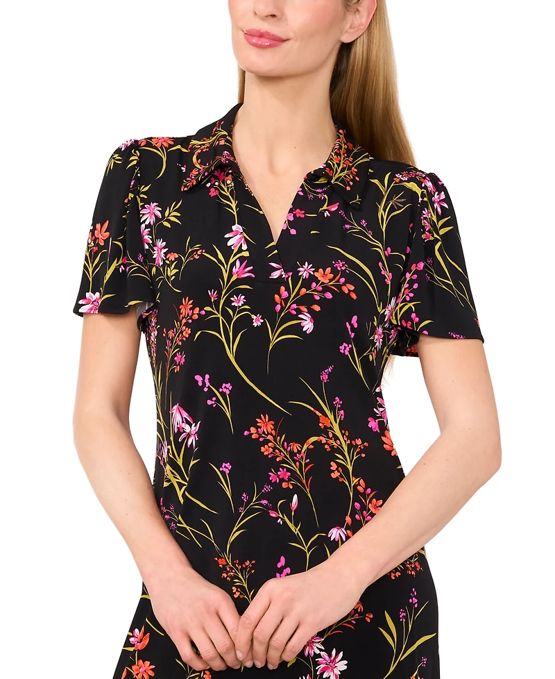 CeCe Women's Short-Sleeve Printed Knit Polo Dress