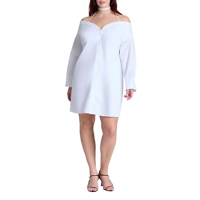 Eloquii Women's Off The Shoulder Poplin Mini Dress