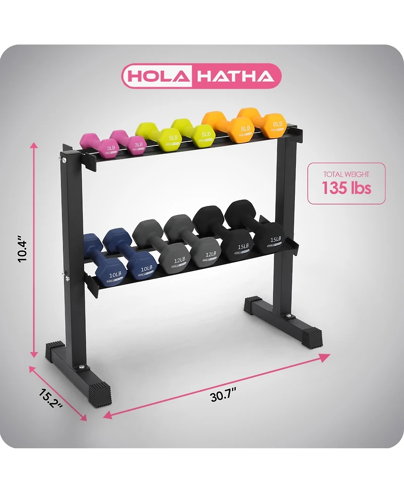 HolaHatha 106 Pound Neoprene Dumbbell Strength Training Weight Set with Rack