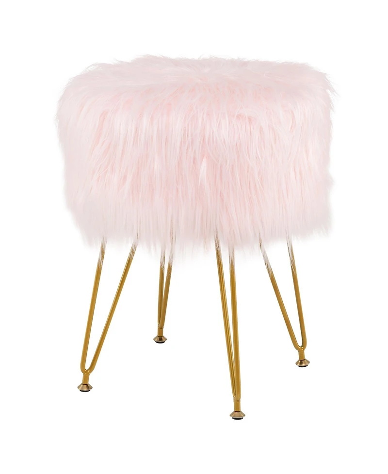 Faux Fur Vanity Stool Chair with Metal Legs for Bedroom and Living Room