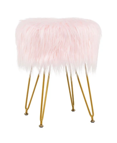Faux Fur Vanity Stool Chair with Metal Legs for Bedroom and Living Room