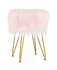 Faux Fur Vanity Stool Chair with Metal Legs for Bedroom and Living Room
