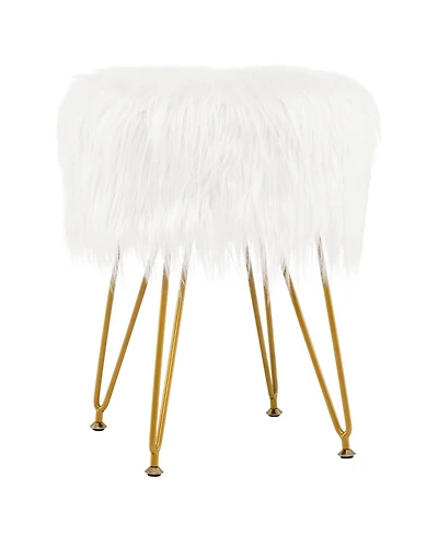 Faux Fur Vanity Stool Chair with Metal Legs for Bedroom and Living Room