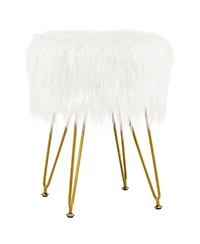 Faux Fur Vanity Stool Chair with Metal Legs for Bedroom and Living Room