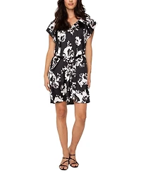 Liverpool Los Angeles Women's Floral-Print Flutter-Sleeve Dress