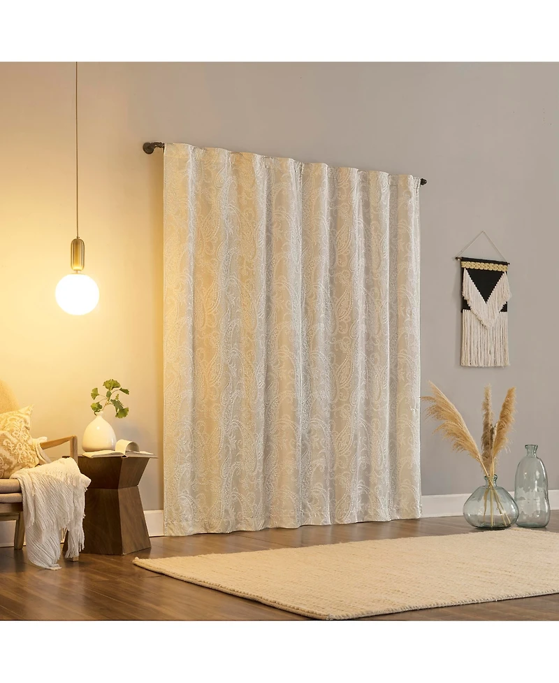 Pedra Paisley Embroidery 100% Blackout Back Tab Curtain Panel
