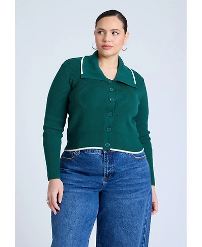 Eloquii Women's Oversized Collar Ribbed Sweater