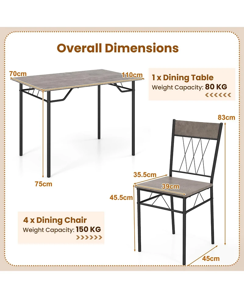 5-Piece Dining Table Set for 4 with Kitchen and Chairs