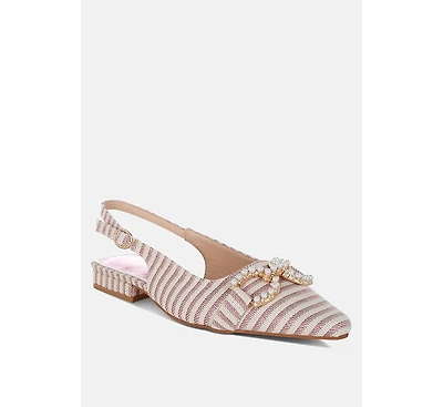 Crina Pearl-Detailed Horsebit Woven Flats