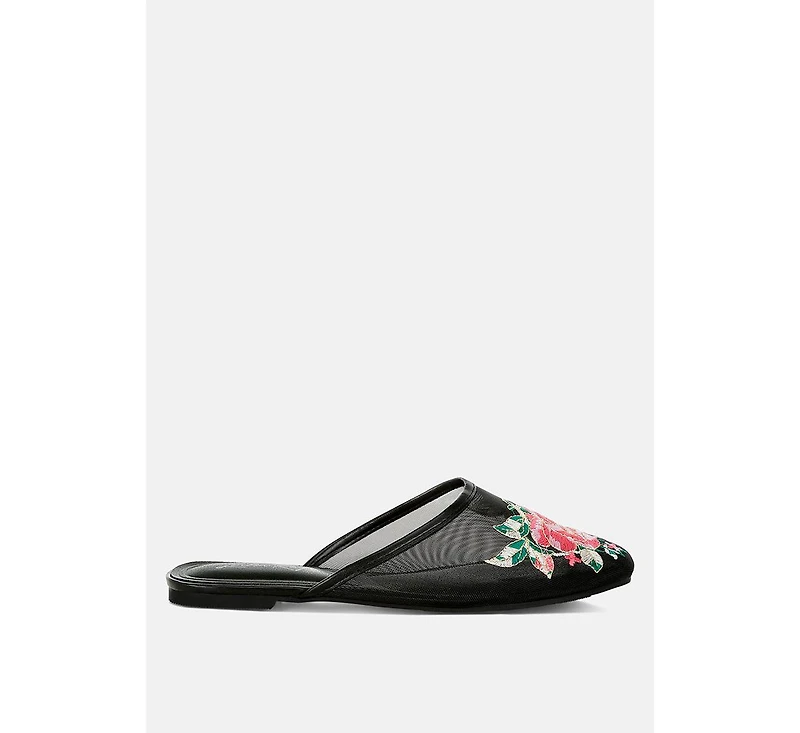 Shara Floral Embroidered Mesh Mules