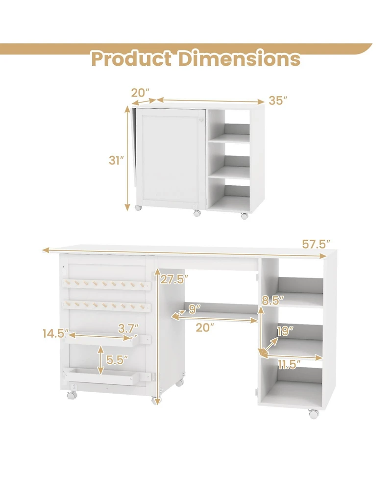 Multifunctional Folding Sewing Machine Craft Station with Storage Shelves
