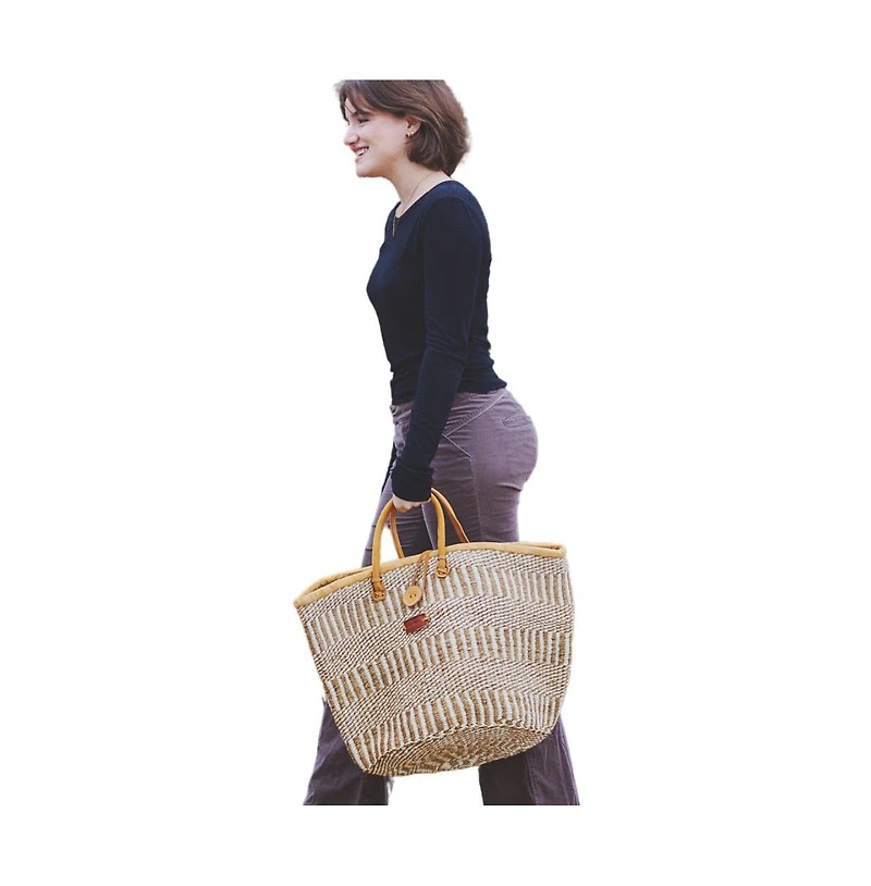 Earth Stripes Handmade Sisal Market Tote Bag