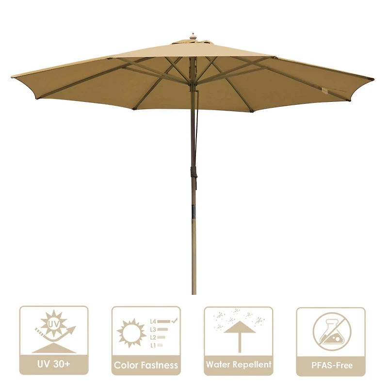 Yescom 13FT Large Outdoor Patio Umbrella UV30+ Wood 8 Rib Pole for Table Beach Yard Garden Wedding Deck Cafe Pool Tan