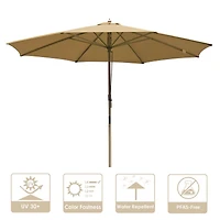 Yescom 13FT Large Outdoor Patio Umbrella UV30+ Wood 8 Rib Pole for Table Beach Yard Garden Wedding Deck Cafe Pool Tan