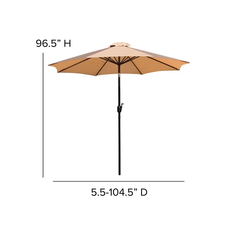 Bali 9' Round Uv Resistant Outdoor Patio Umbrella With Height Lever And 33° Push Button Tilt