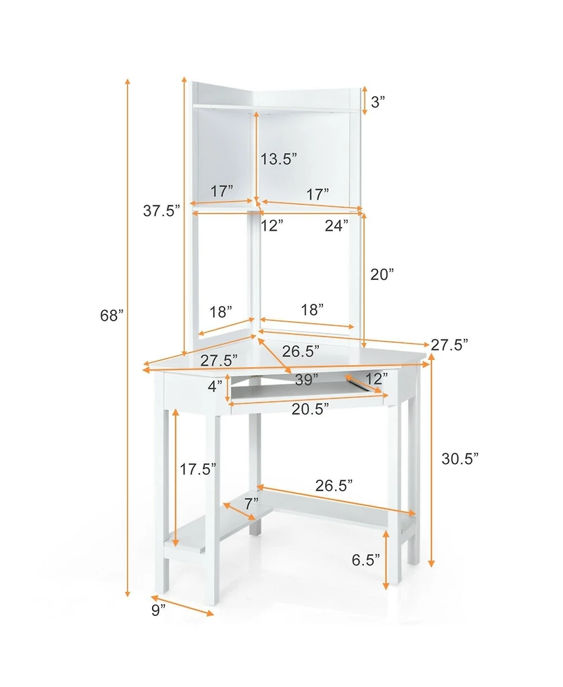 Corner Computer Desk with Hutch and Storage Shelves