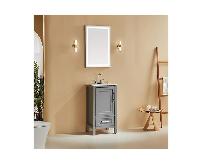 Casainc Fully Assembled 18" Freestanding Single Bathroom Vanity with 2 Handles Sets