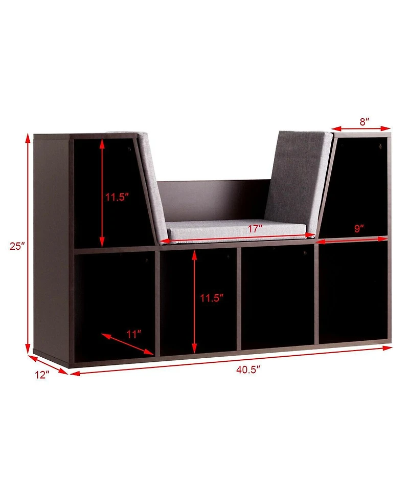 6-Cubby Kid Storage Bookcase Cushioned Reading Nook