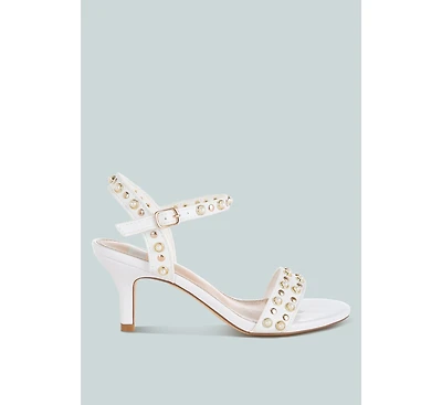 Nidara Studded Real Leather Kitten Heel Sandals