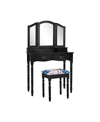Simple Vanity Set with Tri-Folding Mirror Drawers and Storage Shelf