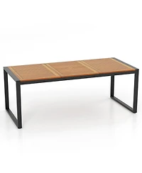 9 Pieces Patio Rattan Dining Set with Acacia Wood Table for Backyard Garden-l-shaped Handrail