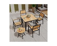 6-Piece Aluminum Outdoor Patio Dining Set with Square Table, Small Side Table and 4-Stackable Chairs
