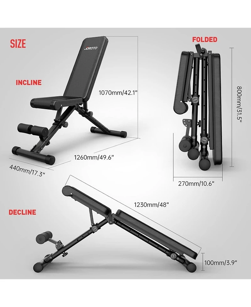 Joroto MD35 Adjustable Weight Bench 8x4x3x2 Positions- 700 Pounds Load Foldable Strength Training Benches for Full Body Workout Bench Press (With Fast