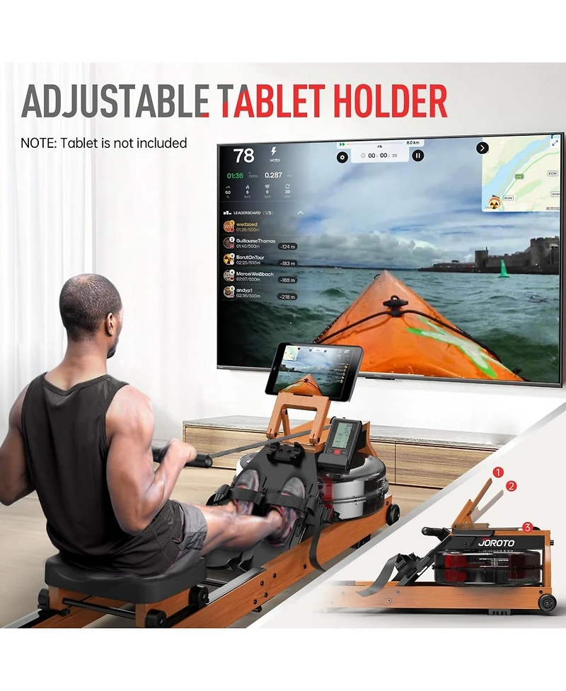 Joroto Rowing Machines for Home Use, Foldable Rower Machine with Bluetooth Monitor, Tablet Holder Water Rowing Machine