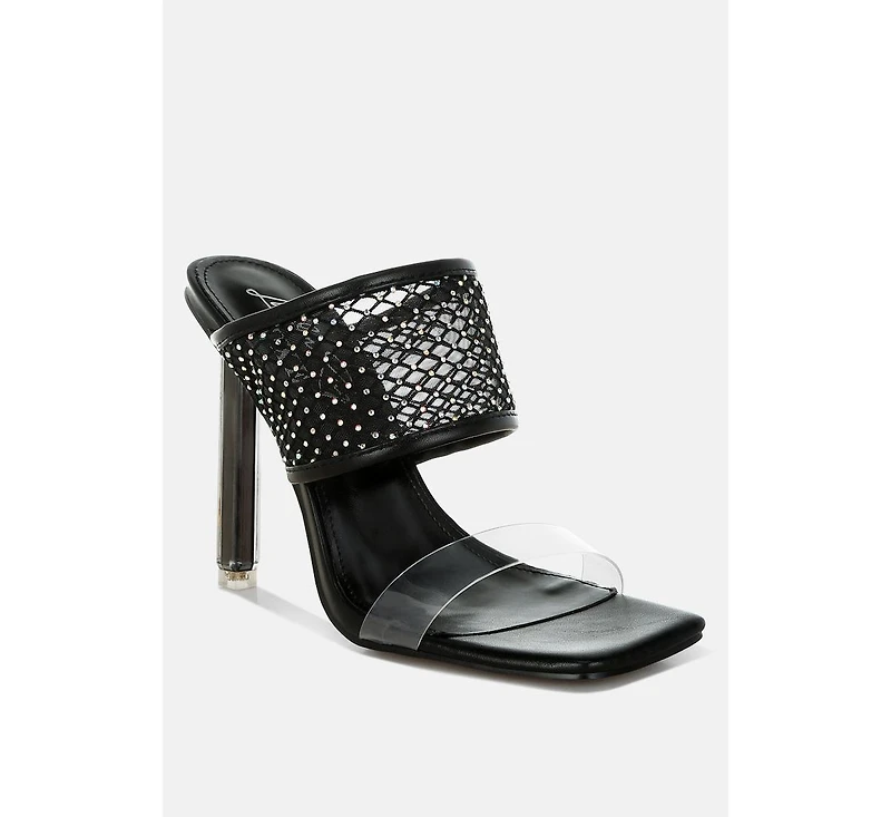 Salween Clear Embellished Square Toe Heels