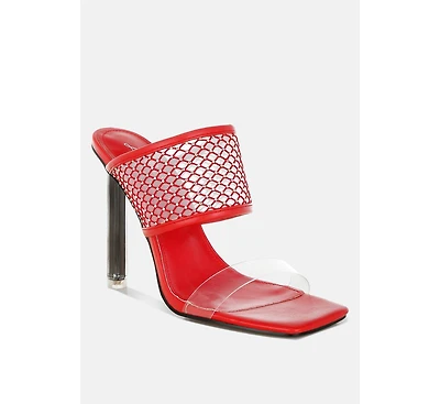 Salween Clear Embellished Square Toe Heels