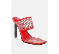 Salween Clear Embellished Square Toe Heels