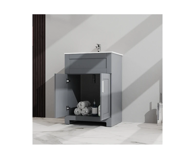 Casainc 24" Bathroom Sink Vanity Laundry Utility Gray Cabinet