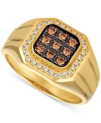 Le Vian Men's Chocolatier Chocolate Diamond (1/3 ct. t.w.) & Vanilla Diamond (1/5 ct. t.w.) Halo Ring in 14k Yellow Gold