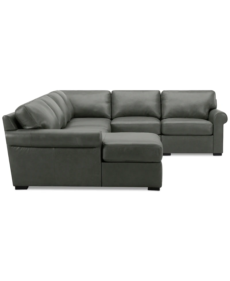 Radley Roll Arm 132" 6-Pc. Leather Square Corner Chaise Sectional, Exclusively at Macy's