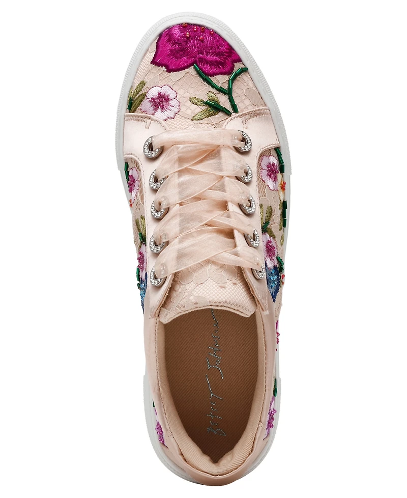 Betsey Johnson Women's Jayla Floral Embroidery Lace-Up Sneakers