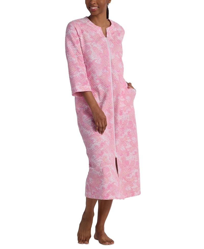 Miss Elaine Women's Long Sleeve Printed Zip Robe