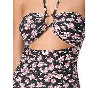 Michael Kors Women's Printed Bandeau Cut Out One-Piece Swimsuit